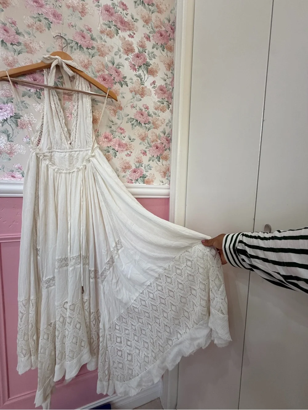 Free People White Lace Halter Maxi